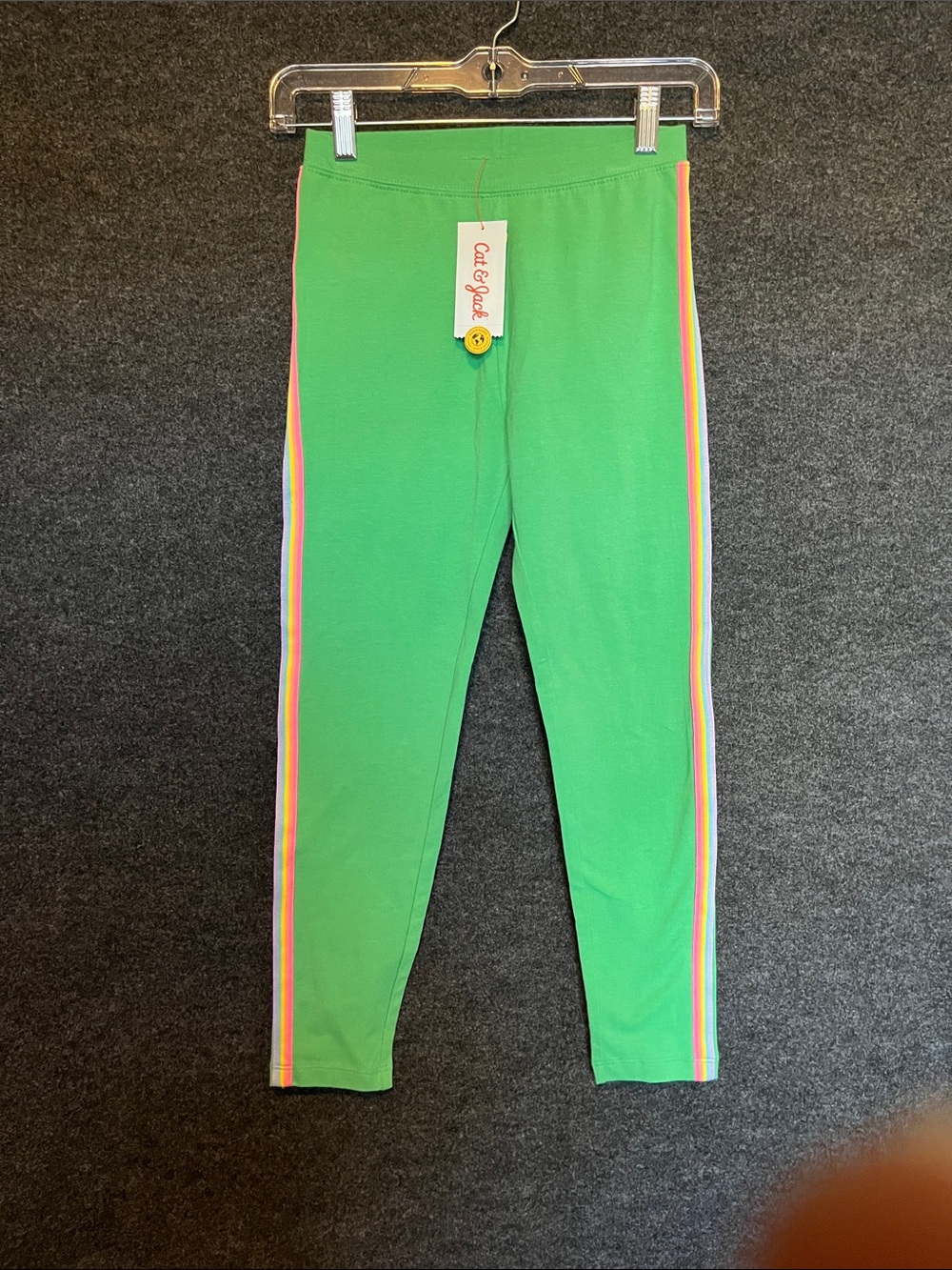Cat & Jack Green Leggings with Rainbow Side Stripe Detail